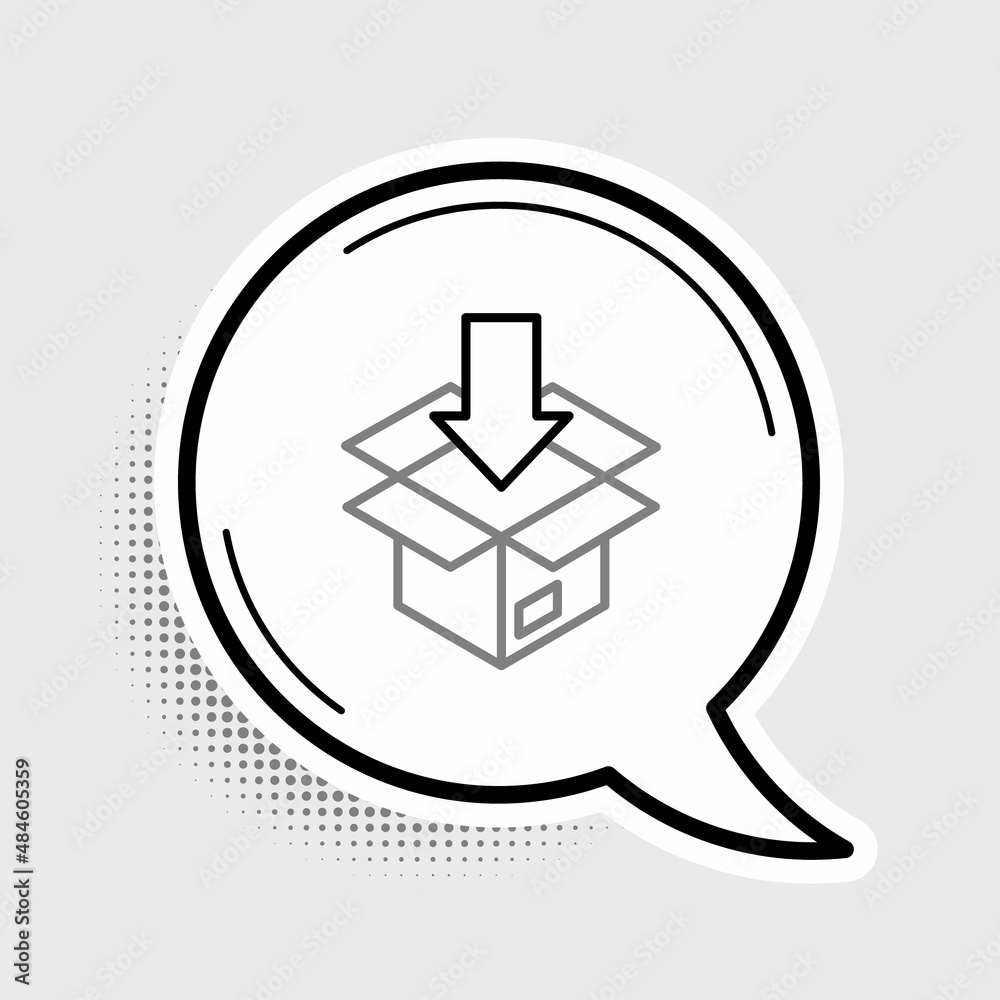 Line Carton cardboard box icon isolated on grey background. Box, package, parcel sign. Delivery and packaging. Colorful outline concept. Vector Line Carton cardboard box icon isolated on grey background. Box, package, parcel sign. Delivery and packaging. Colorful outline concept. Vector