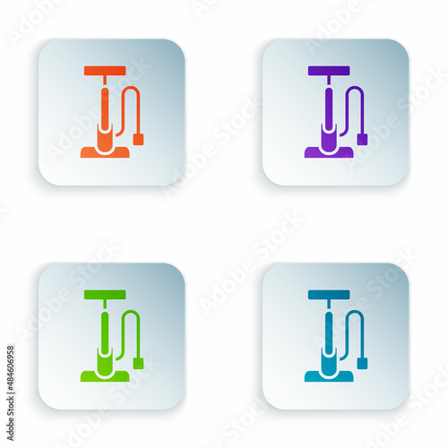 Color Bicycle air pump icon isolated on white background. Set colorful icons in square buttons. Vector
