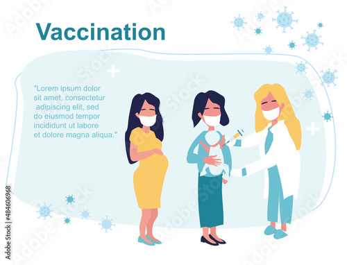 The concept of vaccination of children, infants and pregnant women. COVID. Pediatrician makes an injection of flu vaccine. Health and immunity of the child. Health care, prevention and immunization.