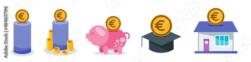 Saving Euro Money Icon Set