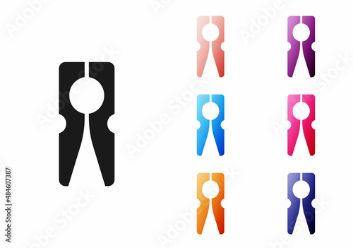 Black Old wood clothes pin icon isolated on white background. Clothes peg. Set icons colorful. Vector