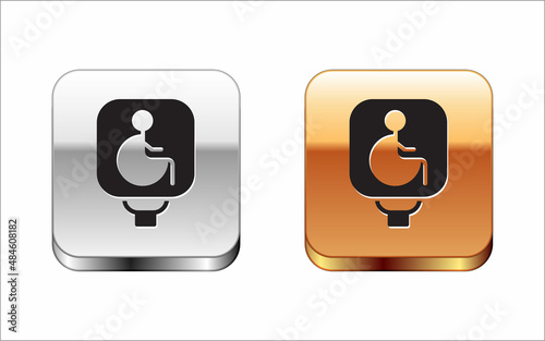 Black Disabled wheelchair icon isolated on white background. Disabled handicap sign. Silver and gold square buttons. Vector