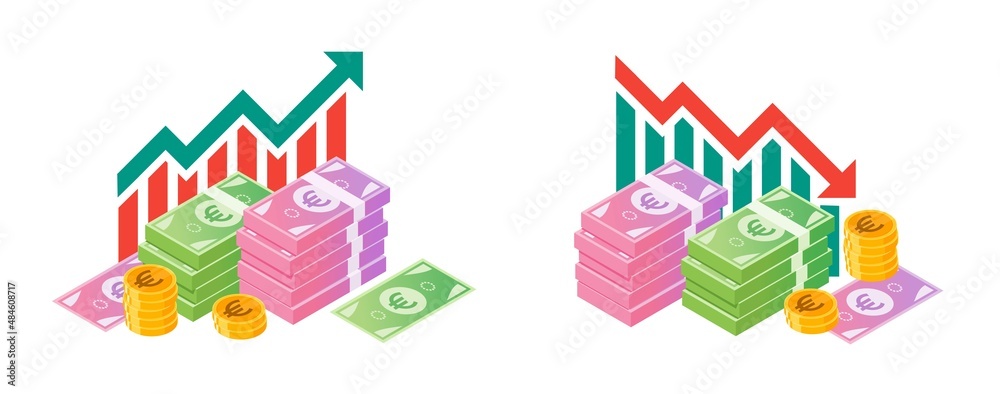 Euro Fluctuation with Money Bundle Illustrations