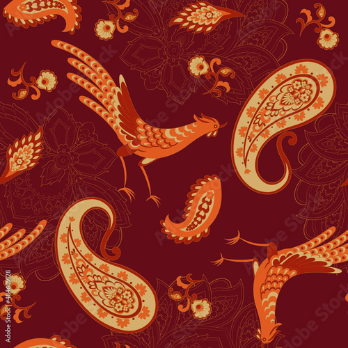 Bird and Floral Paisley pattern, great vector design for any purposes. Seamless background