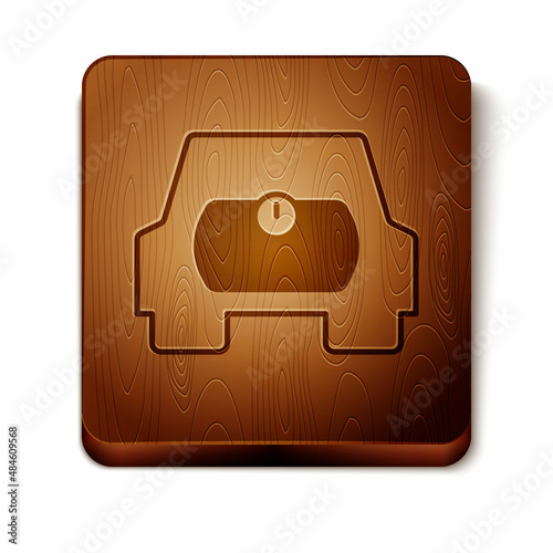 Brown Gas tank for vehicle icon isolated on white background. Gas tanks are installed in a car. Wooden square button. Vector