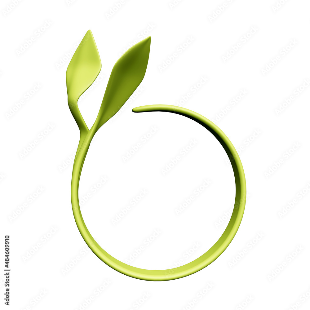 Green ecology concept. Sprout with leaves in the form of a ring as an icon or a template for a logo on a white background isolated. 3d rendering Green ecology concept. Sprout with leaves in the form of a ring as an icon or a template for a logo on a white background isolated. 3d rendering