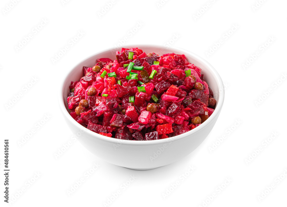 Salad vinaigrette with beetroot isolated on a white background. Salad vinaigrette with beetroot isolated on a white background.