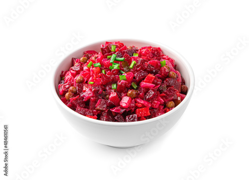 Salad vinaigrette with beetroot isolated on a white background.