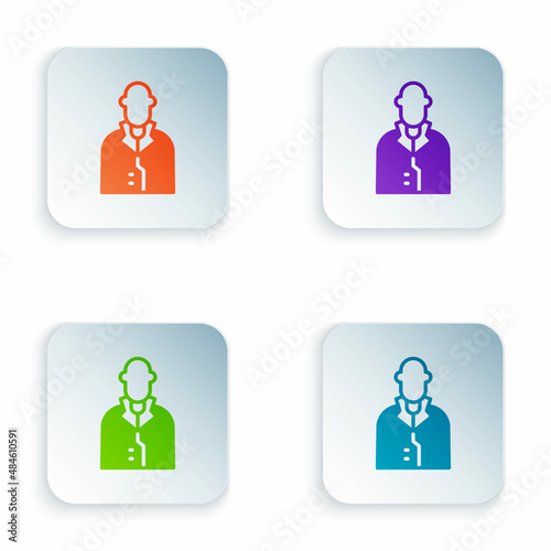 Color Realtor icon isolated on white background. Buying house. Set colorful icons in square buttons. Vector