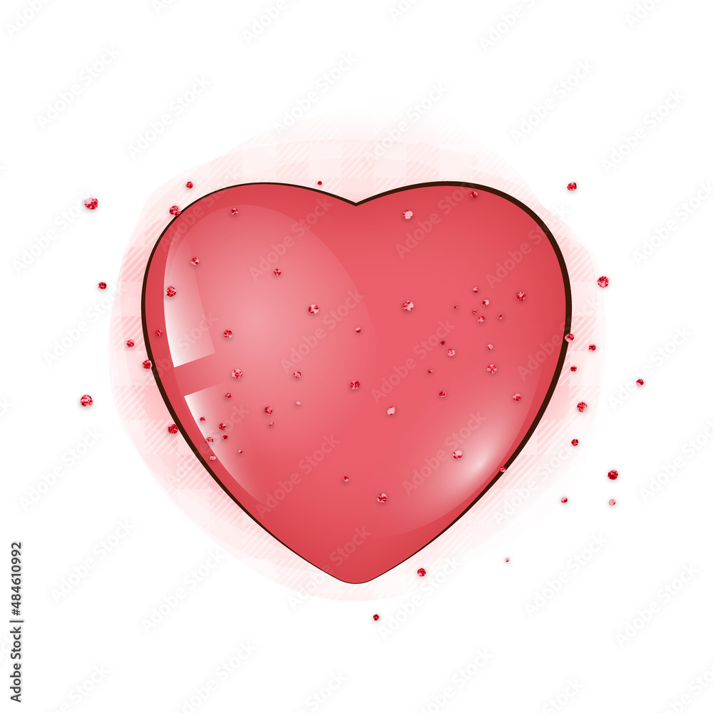 Greeting card with red valentine heart on white background.