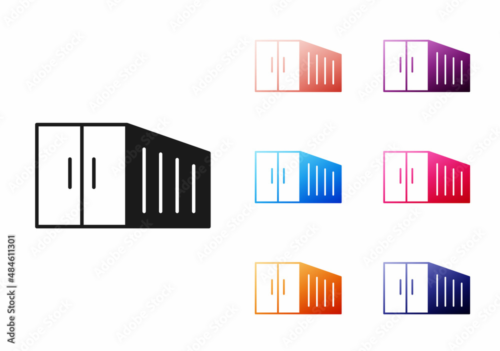 Obraz premium Black Container icon isolated on white background. Crane lifts a container with cargo. Set icons colorful. Vector