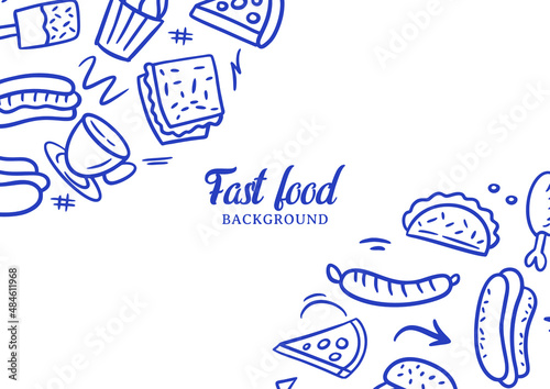 Fast food doodles vector background. Street food background