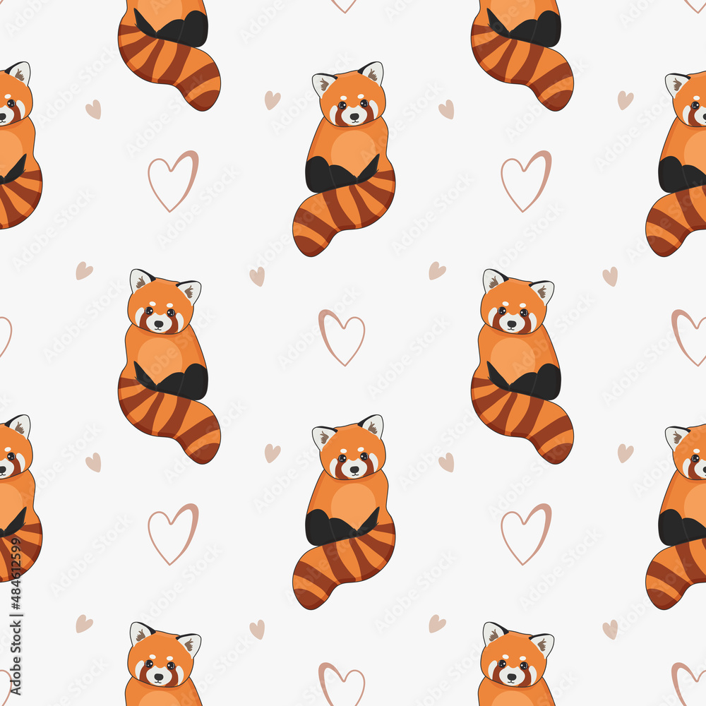 Seamless pattern of cute red panda and hearts. Cartoon design animal character flat vector style. Baby texture for fabric, wrapping, textile, wallpaper, clothing. Stock Vector | Adobe Stock Seamless pattern of cute red panda and hearts. Cartoon design animal character flat vector style. Baby texture for fabric, wrapping, textile, wallpaper, clothing. Stock Vector | Adobe Stock