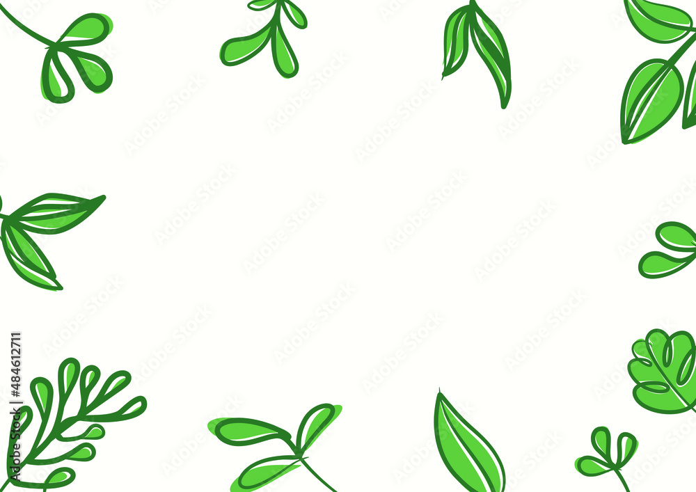 Botanical green floral leaves background with copy space for text