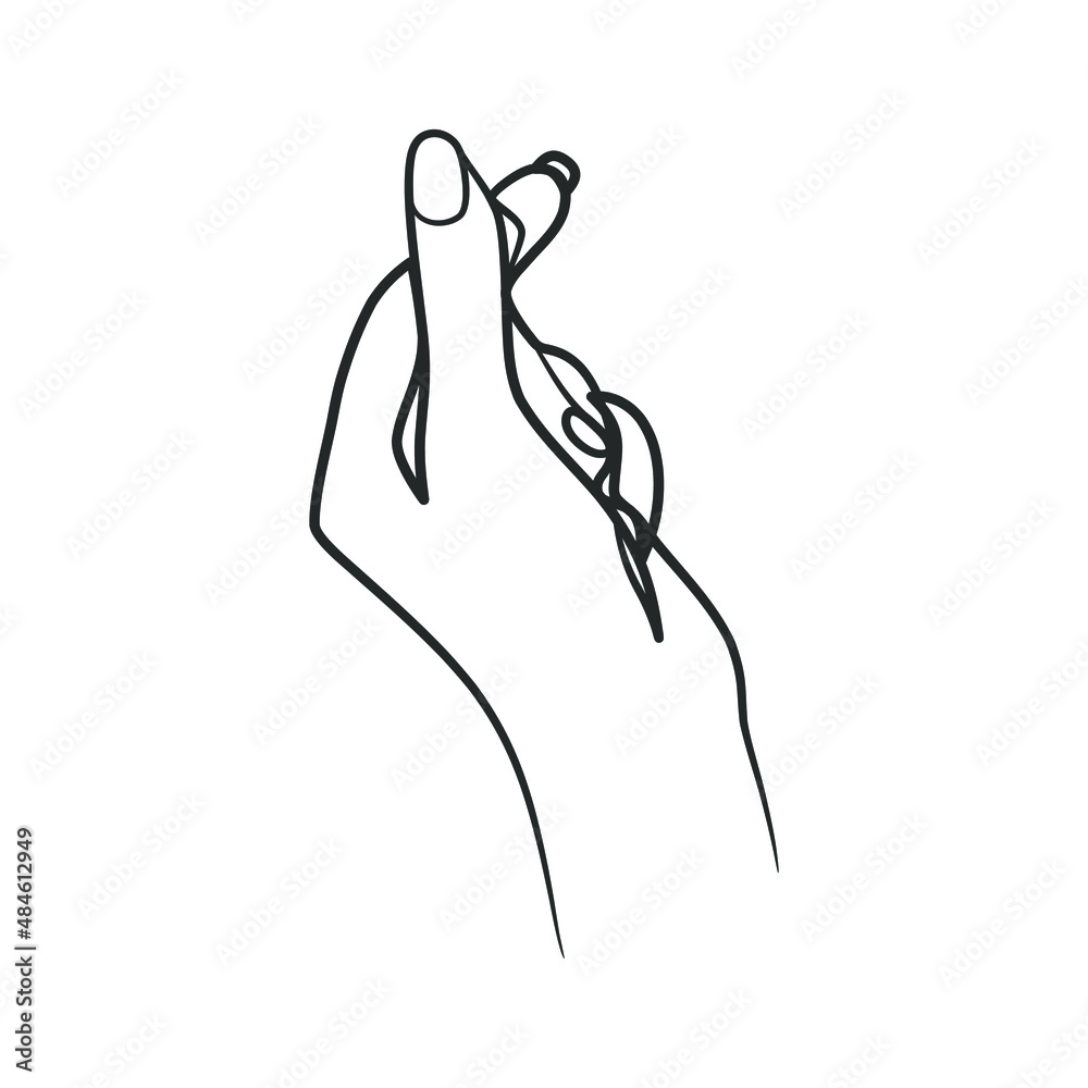 Hand with fingers in heart shape in continuous line art Hand with fingers in heart shape in continuous line art