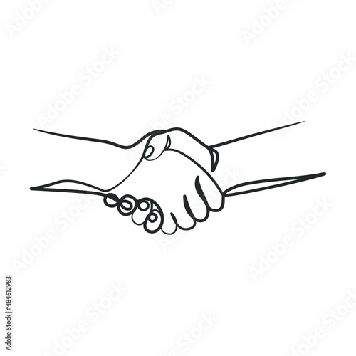 Continuous line art hand shake vector illustration. Business agreement vector