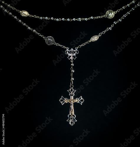 Silver rosary and crucifix with Christ Ancient XIX