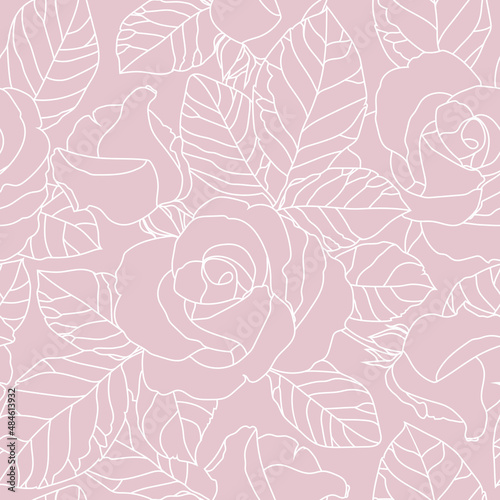 Seamless pattern with roses on a pink background. Vector illustration