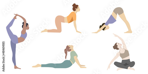 Women silhouettes. Collection of yoga poses in flat styles