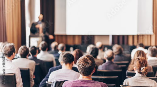 Fotografie, Obraz Speaker Giving a Talk at Business Meeting