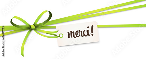 ribbon bow with greetings thanks (french text merci)