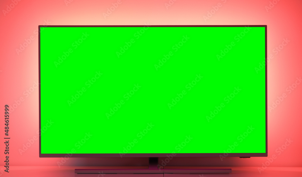 Close-up large white screen for text or video.TV in a cozy living room. Close-up large white screen for text or video.TV in a cozy living room.