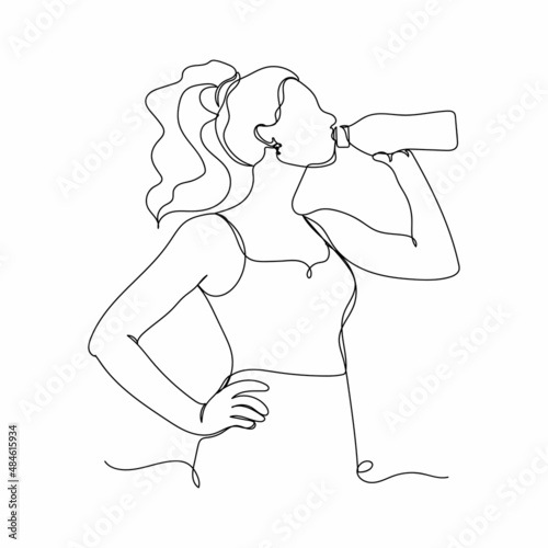 Continuous one simple single abstract line drawing of sporty athletic sportswoman icon in silhouette on a white background. Linear stylized.