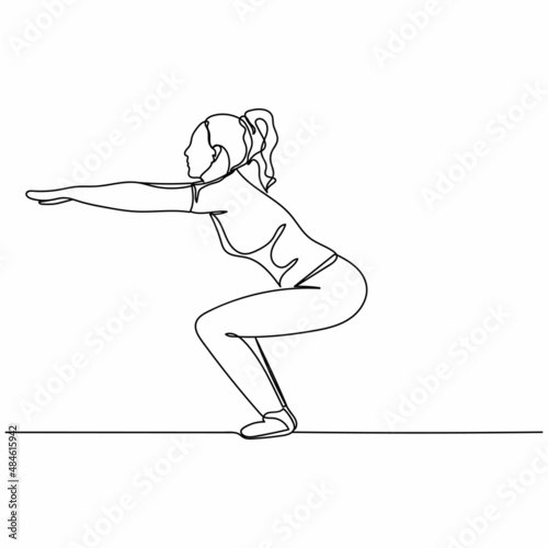 Continuous one simple single abstract line drawing of sports athletic gymnastics sportswoman icon in silhouette on a white background. Linear stylized.