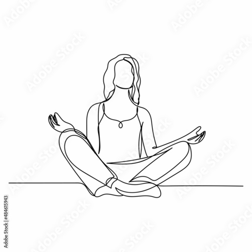 Continuous one simple single abstract line drawing of sports athletic gymnastics yoga sportswoman icon in silhouette on a white background. Linear stylized.