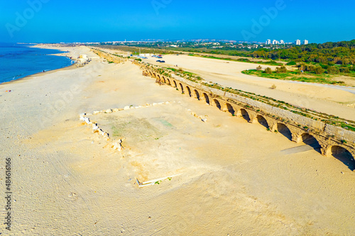 Mediterranean sea beach. The aqueduct photo