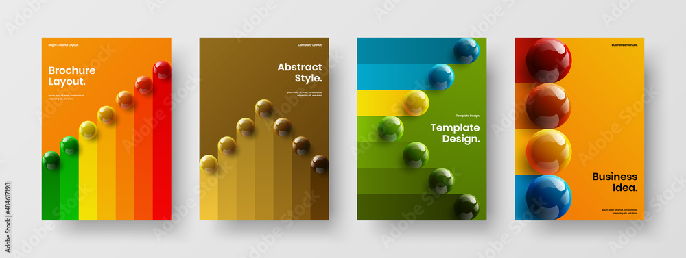 Premium journal cover A4 vector design template bundle. Clean realistic spheres brochure layout composition.