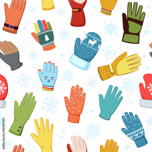 Winter mittens. casual wear for hands colored textile gloves and mittens. Vector colored pictures © alex_cardo