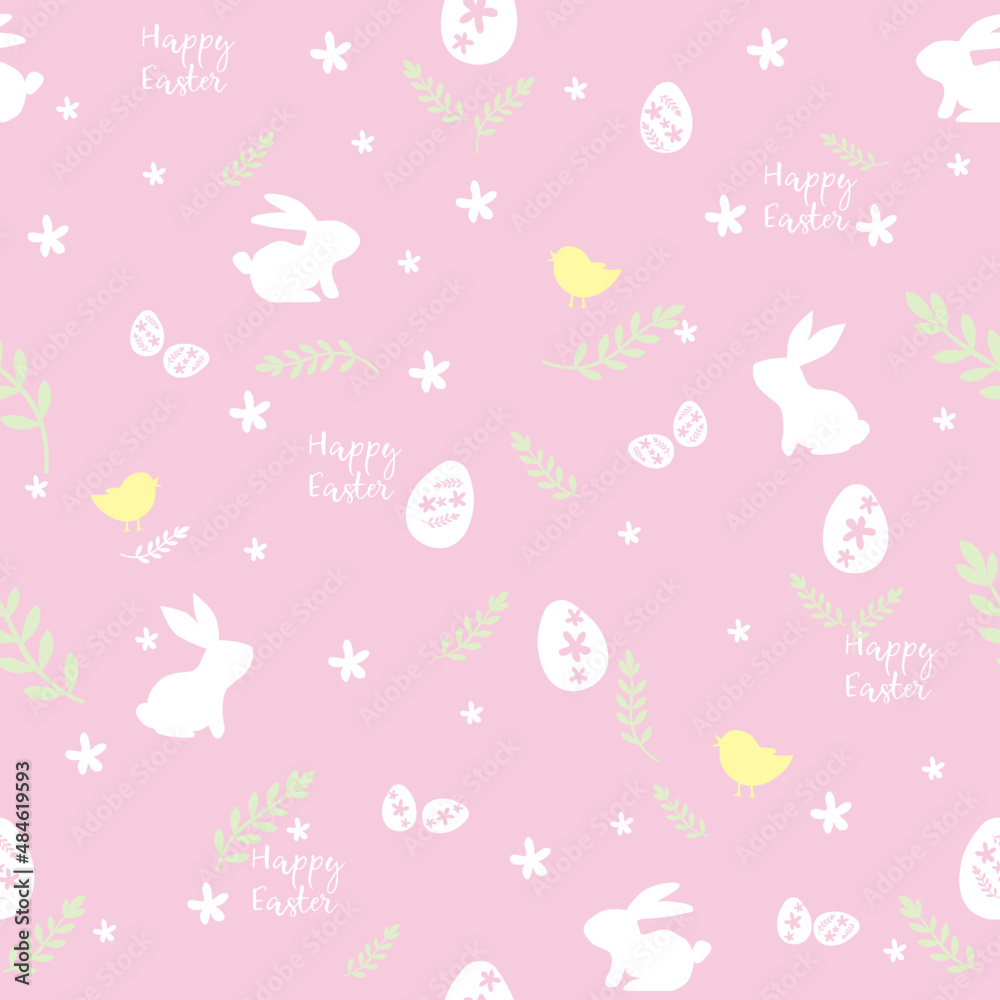 Easter holiday pattern with rabbits, chickens and eggs