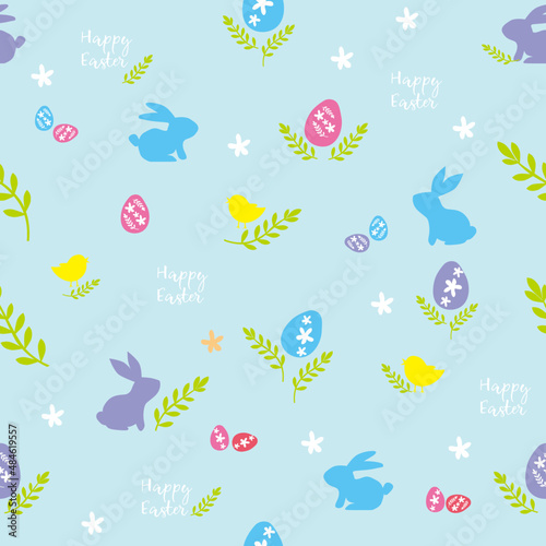 Easter holiday pattern with rabbits, chickens and eggs