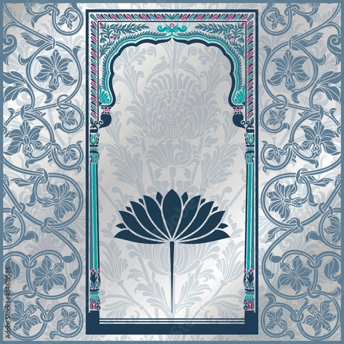 water lily, wedding card design, royal India	