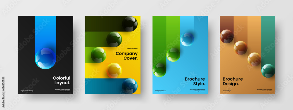 Modern postcard A4 vector design layout bundle. Trendy 3D spheres placard concept composition.