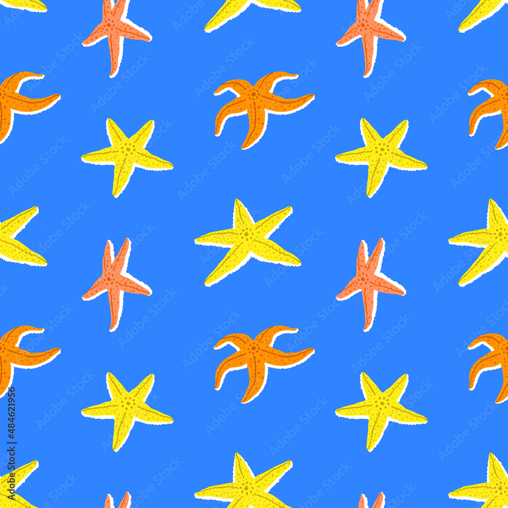 Starfish seamless pattern with ocean cartoon animal