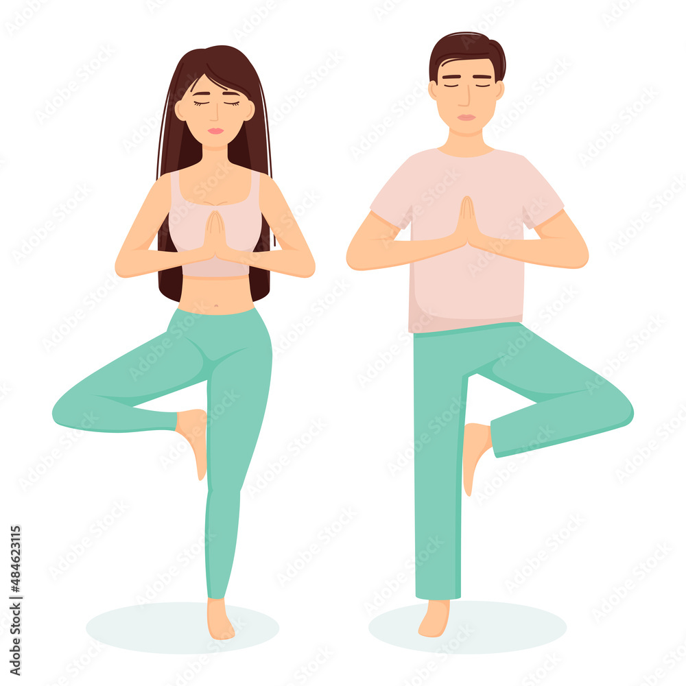 Woman and man doing yoga exercise, vector illustration Woman and man doing yoga exercise, vector illustration