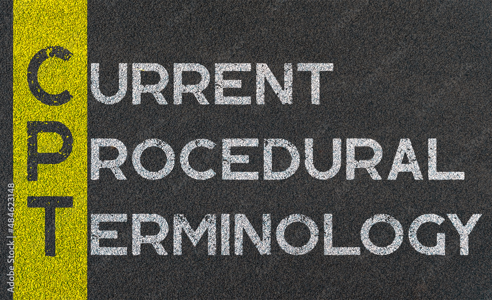 Current procedural terminology CPT acronym written over road marking