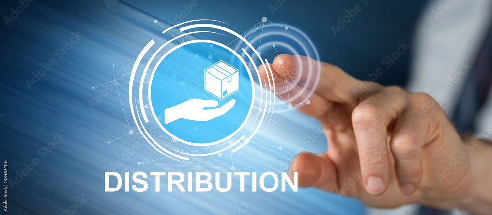 Obraz premium Man touching a distribution concept