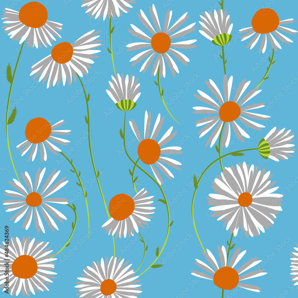 Daisies in the sky, seamless pattern. Perfect for fabric, wallpapers, backgrounds, textile, etc. Daisies in the sky, seamless pattern. Perfect for fabric, wallpapers, backgrounds, textile, etc.