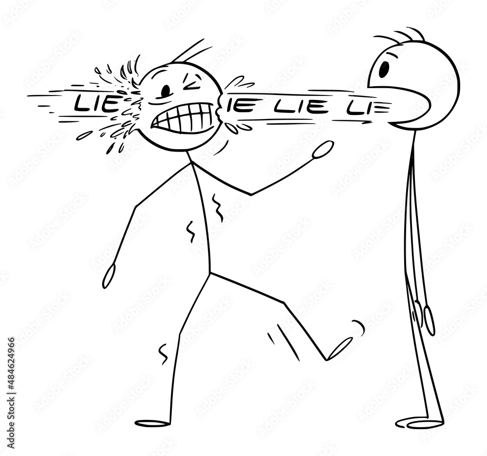 Obraz premium Person Saying Lie That Hurts, Vector Cartoon Stick Figure Illustration