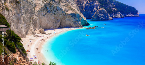 Fototapeta Naklejka Na Ścianę i Meble -  Best and most beautiful beaches of Greece - porto Katsiki with turquoise sea in Lefkada, Ionian island.