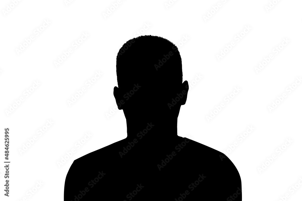 Isolated Silhouette of an adult young anonymous man on a white background.