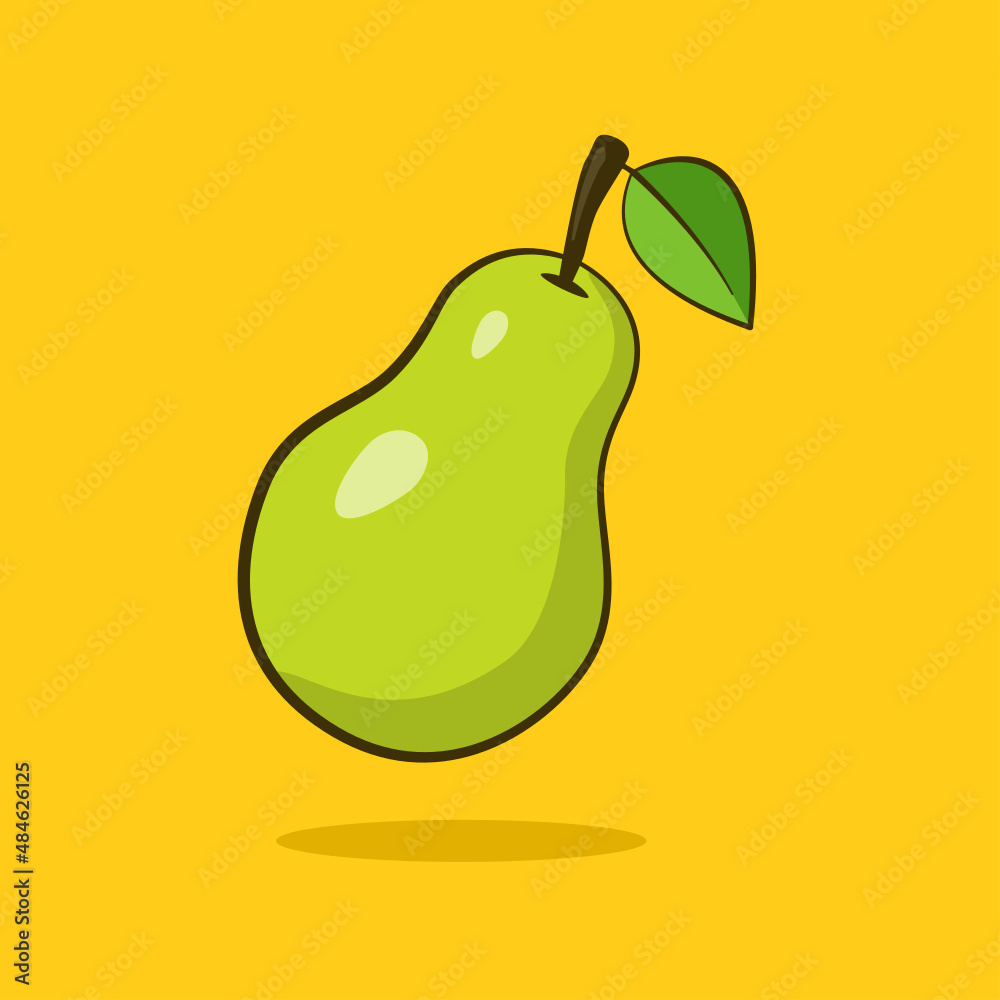 Green pear with shadow and background. Vector. Cartoon Green pear with shadow and background. Vector. Cartoon