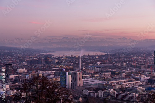 Panorama View of City Zurich at Pink and Violet Sunset © AveLii