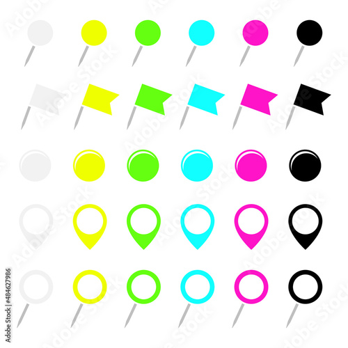 Set Fünf Verschiedene Grafische Nadeln Flaggen Runde Pins Und Magnete Neon