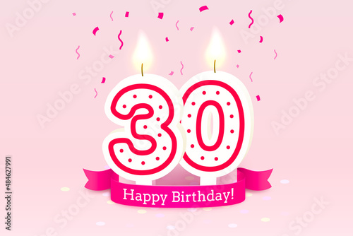 Happy Birthday years. 30 anniversary of the birthday, Candle in the form of numbers. Vector