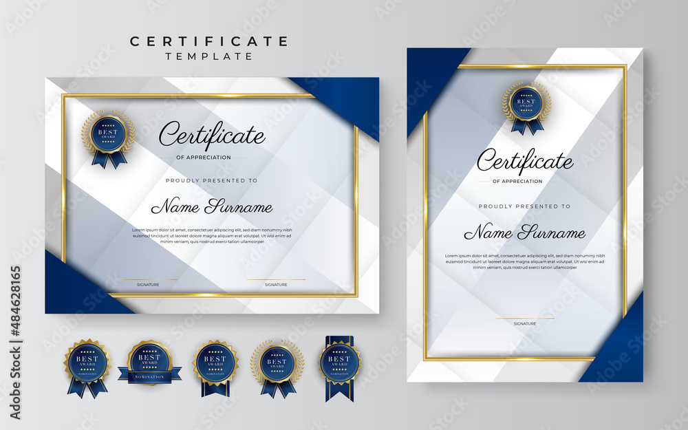 Blue And Gold Certificate Of Achievement Border Template With Luxury 