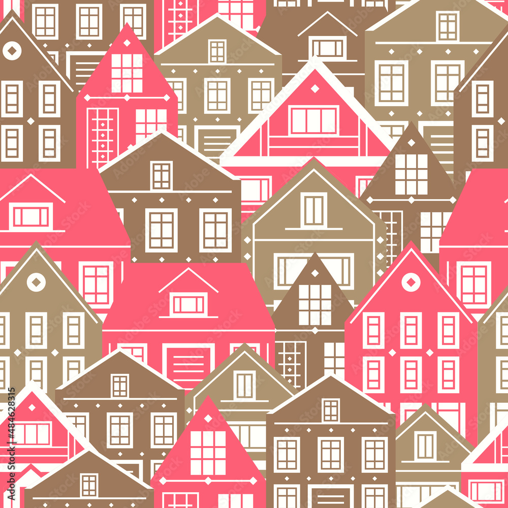 Street view seamless pattern. Vector illustration with village houses. Vector pattern with european old house. Street view seamless pattern. Vector illustration with village houses. Vector pattern with european old house.